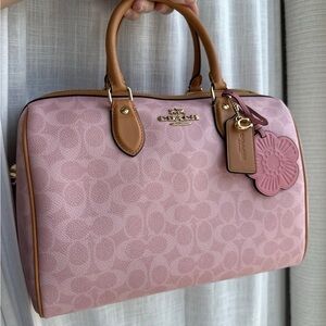 coach large powder pink rowan satchel